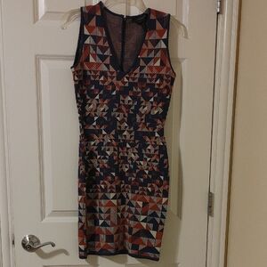 BCBGMaxAzria Navy and Red Geometric Mini Dress